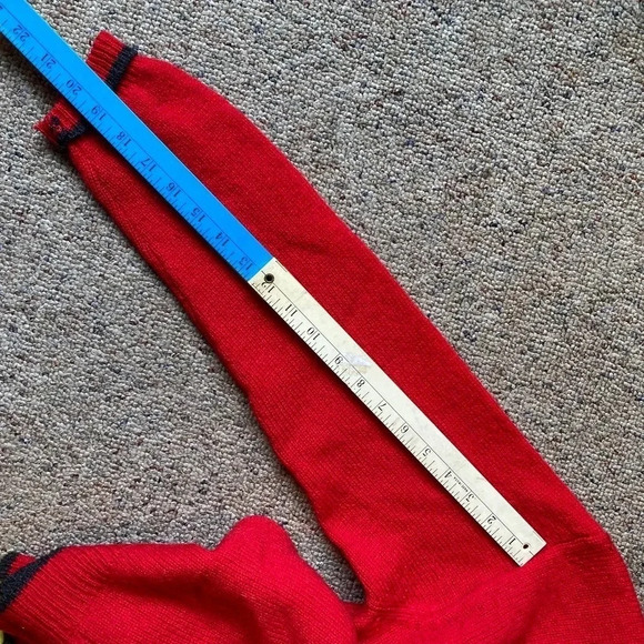 Limited 100% Wool Red Black Trim Sweater Cardigan Button Front Knit Women Size S - Picture 3 of 7